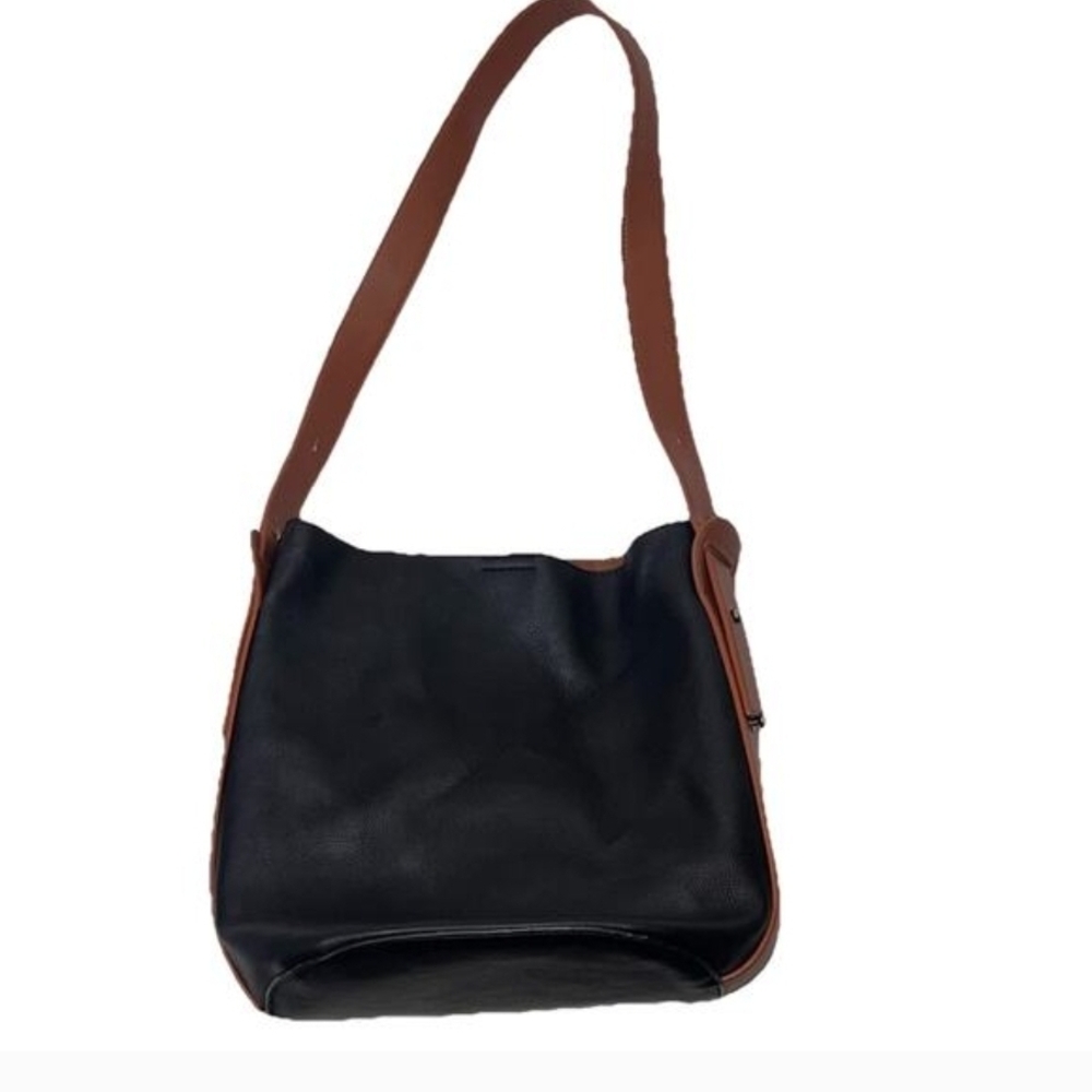 Anthropologie Georgia Bucket Black Faux Leather Women's Bag